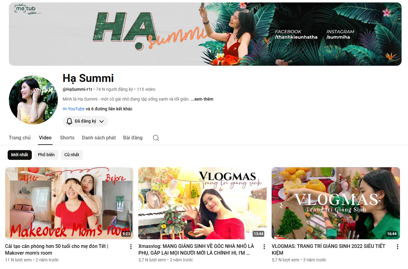 Kênh YouTube Hạ Summi — học viên HDM